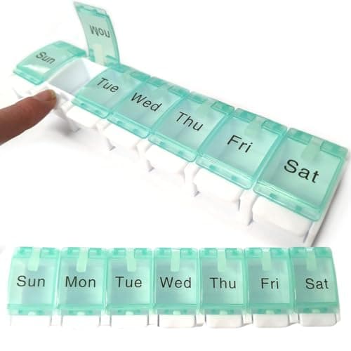 7 Day Pill Box Set of 2 Organiser Medicine Storage Box Tablet Organiser Dispenser Weekly Storage Pill Case 1 Times A Day Easy Open Push Button Ideal For Medical Supplies Tablets, Vitamins And Capsules — view 2