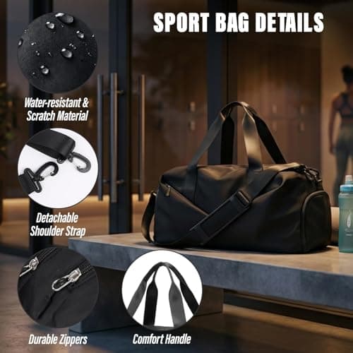 Viiotu Gym Bag with Shoe Compartment, Durable Gym Duffel Bag for Men Women, Large Travel Bag with Wet-Dry Separation, Overnight Weekend Bag for Sports Travel (Black) — view 4