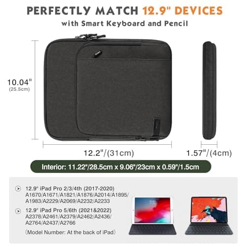 MoKo 13 Inch Tablet Sleeve Bag Carrying Case with Pockets Fits 13 Inch iPad Air M3 2025, iPad Pro 13" M4, Pro 12.9 M2 2022-2018, Galaxy Tab S9/S8+ 12.4", Black & Gray — view 2