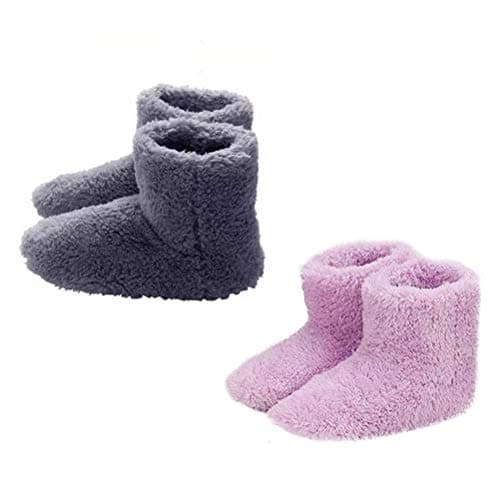 POENVFPO Winter Foot Warmer Shoes, Soft Electric Heating Shoes Plush USB Heated Snow Boots Carbon Fiber Heating Washable for Skiing Travel Office Home Women Men (Pink)
