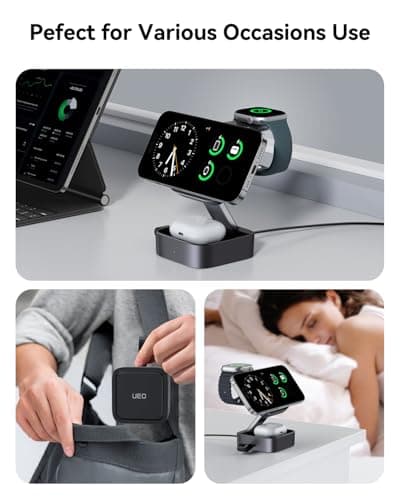 UEQ 3 in 1 Wireless Charging Station for Apple Devices,Compatible with MagSafe,Foldable Fast Travel Magnetic Wireless Charger for iPhone 17 Air 16 15 14 13 12,for Apple Watch and Earbuds — view 4