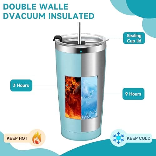 10 Pack Travel Mug Bulk, Stainless Steel, with Lid and Straw, 20oz/568ml — view 4