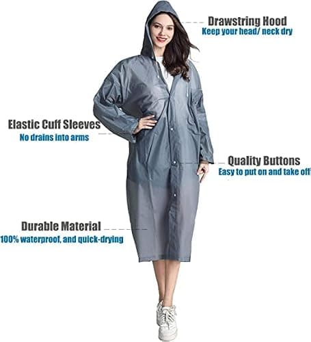 YANKUIRUI Rain Poncho for Adults, 2 Pack Rain Coats Reusable Rain Jacket Rainwear with Hoods and Sleeves, Waterproof for Emergency, Outdoors, Camping, Disney (Grey) — view 3