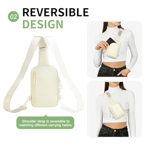 SUIKIHUM Mini Sling Bag for Men Women, Crossbody Fanny Packs Fits for 6.3" Phone, Reversible Nylon Chest Bag for Travel Running Hiking (Beige) — view 4