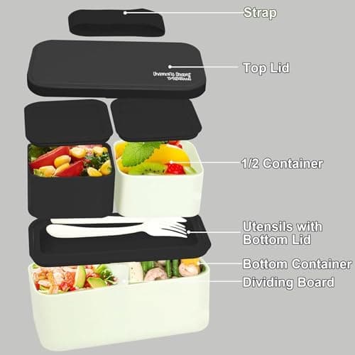 Fizepgo Lunch Box for Adults | 1450ml Dishwasher Safe Bowl - 2-TierFood Container with Removable Utensil Set and Sealing Strap | for Work, College, School, Picnic, Travel — view 6