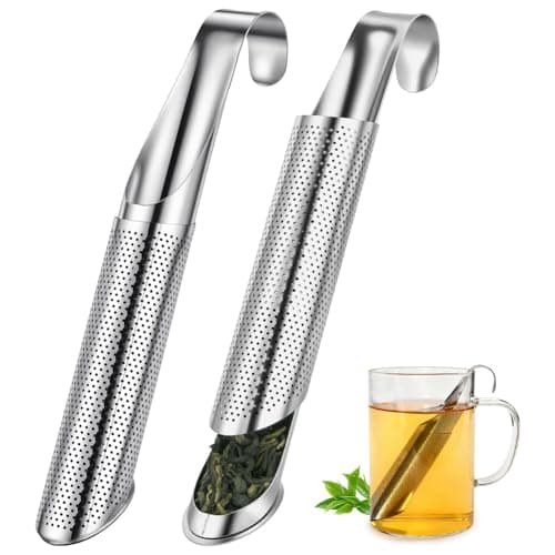 Vicloon Tea Strainer, 2 Pcs Stainless Steel Herb Infuser Tea Infuser Steeper Strainer, Pipe Tea Steeper Strainers for Loose Tea Leaf, Herbs or Spice, for Single Cup Brewer, Mugs