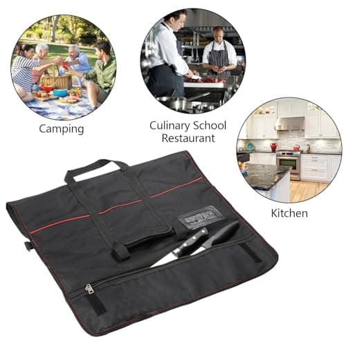 Tosnail Chef Knife Roll Bag, Heavy Duty Knife Bag with 21 Slots & 1 Large Zipper Pocket, Easy Carry Handle and Shoulder Strap, Multi-Function Knives Case for Traveling Camping Hiking — view 5