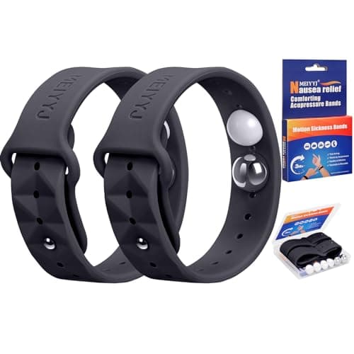MEIYYJ Travel Sickness Bands for Adults and Kid Adjustable Acupressure Anti Nausea Wristbands for Motion & Morning Sickness Relief Bands for Pregnant Wowen Natural Relief of Nausea Headaches-Black