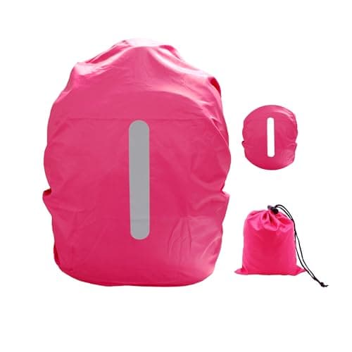 Waterproof Backpack Cover with Reflective, 15L-25L Rucksack Rain Cover with Storage bag, Rainproof Rucksack Cover for Hiking Camping Traveling Cycling (Pink, S)