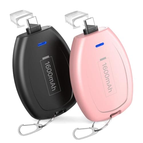 Keychain Portable Charger for Android, 2 Pack USB C 1600mAh Mini Power Emergency Pod Compatible with iPhone 17/16,Ultra-Compact External Fast Charging Android, Mini Type-C Power Banks
