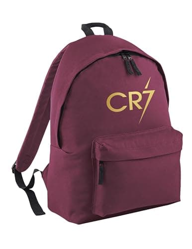 Inspired CR7 Football Sports Junior Backpack, with Gold Logo, Classic Design Great Footballer Kids GIft (Burgundy)