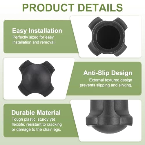 sourcing map 4Pcs Camping Chair Foot Covers, 0.51 Inch Plastic Table Legs Feet Cover Furniture Floor Protector for Outdoor Moon Chair Folding Furniture Camping Gear, Black — view 3