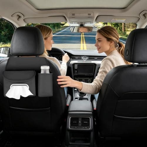 Back Seat Car Organizer - PU Leather | Tissue Box Cup Holder Storage — view 4