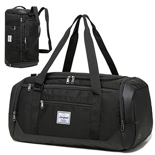 Laripwit Travel Duffle Bag for Men 40L Medium Gym Duffel Backpack with Shoe Compartment & Wet Pocket Sports Holdalls Women Weekend Overnight Bag for Traveling Camping, Black