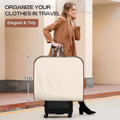 MISSLO 60" Foldable Travel Garment Bag Hanging Dress Bag Covers Long Dress Carriers for Women Suits, Coats, Clothes Protector, Beige — view 2