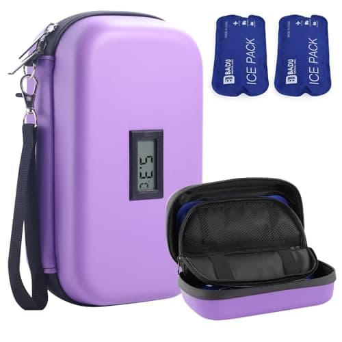 HIMDUZE Insulin Cooler Travel Case TSA Approved Refrigerated Medicine Cooler for Travel w/Thermometer Temperature Diabetic Case w/2 Reusable Ice Packs for Daily Life Trip, Purple