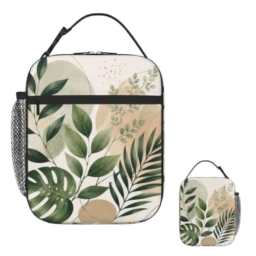 TOXOCMDKLE Insulated Lunch Bag for Men Women Organic Leaves Tote Bag