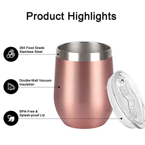 Livole Wine Tumbler Gifts Set of 4, 12 Oz Stainless Steel Double Wall Vacuum Wine Glass with Lid and Straw, Unbreakable Stemless Travel Coffee Mug Cup for Family Gathering, Picnic Christmas Gifting — view 5