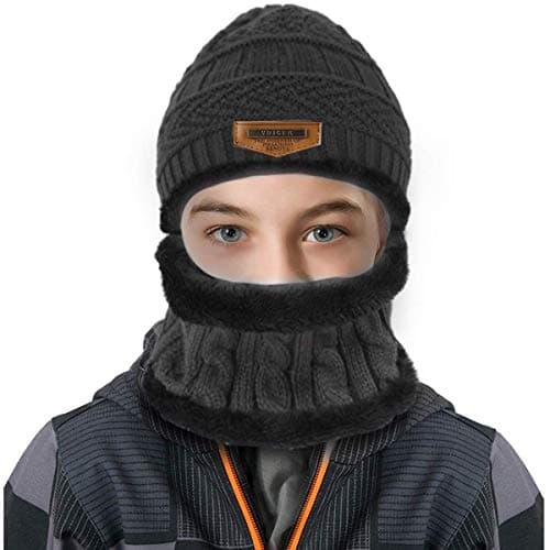 HIDARLING Kids Winter Hat Scarf Set - Warm Thermal Knitted Beanie Cap Snood Neck Warmer Outdoor Sports Soft Fleece Lining Elastic for Children Boys Girls Aged 5-10 (Grey) — view 6