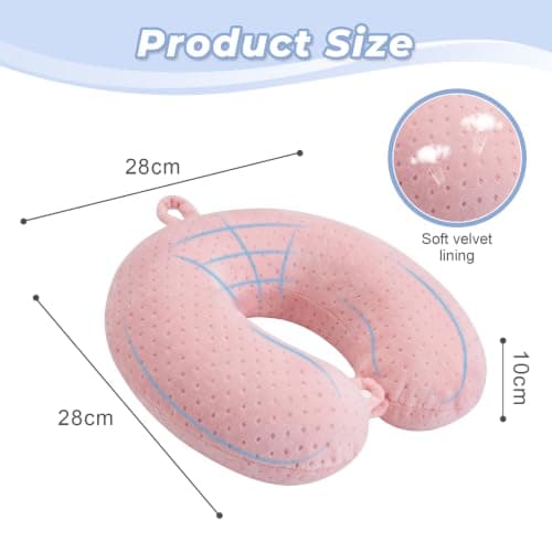 flintronic Travel Pillow, Memory Foam Neck Pillow, Comfortable and Lightweight, U Shape Neck Pillow for Head Support, Ideal for Airplane Car Home Office Sleeping, Pink — view 2
