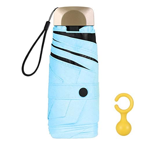 Vicloon Mini Umbrella, Pocket Umbrella with Golden Handle, 210T Black Rubber Cloth & 6 Aluminum Alloy Ribs, Foldable Compact Travel Umbrella, UPF>50+ UV Resistance
