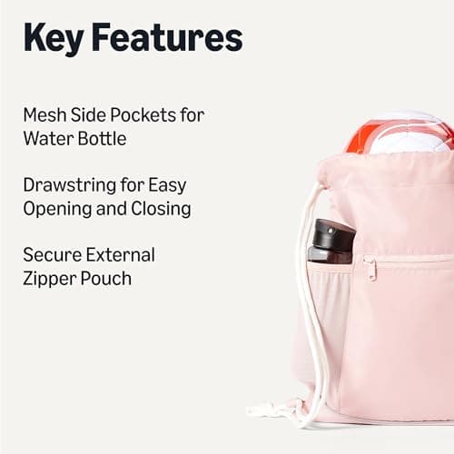 Amazon Basics Drawstring Lightweight Gym Bag Soccer Backpack, Large, Pink — view 2