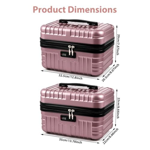 FERNVALE 2-Pack Travel Suitcase Cosmetic Box Lightweight Portable Makeup Case Retro Hand Luggage Organizer Small Carry On Boarding Travel Case with Password Lock for Business Trip Vacation Rose Gold — view 2