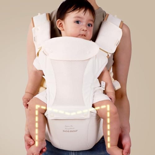 Bebamour Baby Carrier with Hip Seat, Newborn to Toddler 0–36 Months, Ergonomic Infant Carrier with Adjustable Waist Belt, Head Hood, Teething Pads & Waist Extender, Beige — view 2