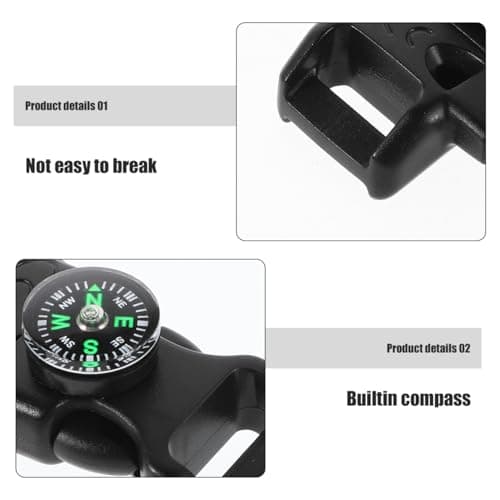 Abaodam Multi-Function Outdoor Buckle with Compass Whistle Fire Starter for Hiking Camping Emergency Survival 10 Pack Lightweight Plastic Strap Clips — view 4