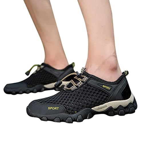 Men Summer Mesh Breathable Hiking Shoes Comfortable Walking Shoes Outdoor Travel Shoes Fashion Casual Sports Shoes Fashion Sneaker Men 12 (Black, 7) — view 3