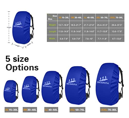 Besrina Backpack Rain Cover (15-90L),Upgraded Non-Slip Cross Buckle Strap & Reflective Waterproof Rucksack Cover for Hiking Camping Traveling Cycling — view 3
