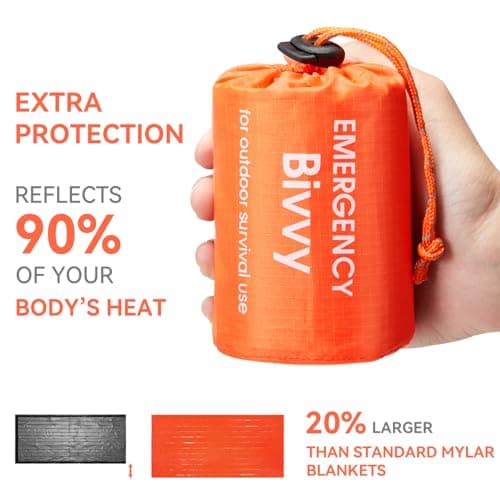 Esky Emergency Sleeping Bag, 2 Pack Survival Bag Portable Thermal Bivy Sack, Waterproof Lightweight Emergency Blanket Survival Gear with Compass for Camping Hiking Outdoor Adventure (Orange) — view 4