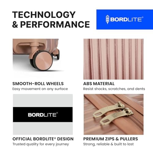 Bordlite 20 Inch Cabin Suitcase (55x35x20cm) Airline Approved Carry On Luggage – Lightweight ABS Hard Shell Travel Case with 360 Spinner Wheels, Telescopic Handle & Combination Lock – Rose Gold — view 2