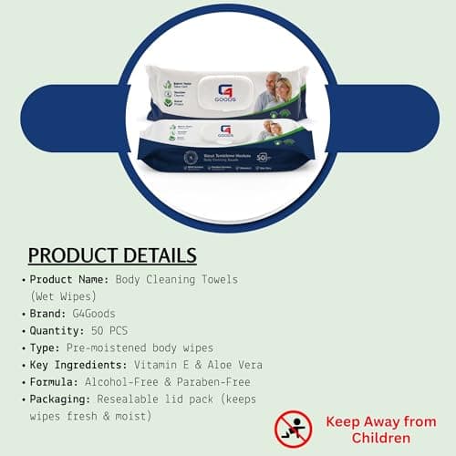 G4GOODS Adult Wet Wipes (600 Counts - 12 Packs) Extra Large No Rinse Cleansing Body Wipes for Bed Bath & No Shower, Thick Soft Unscented, Suitable for Travel, Camping, Gym, Hospital & Incontinence Use — view 6