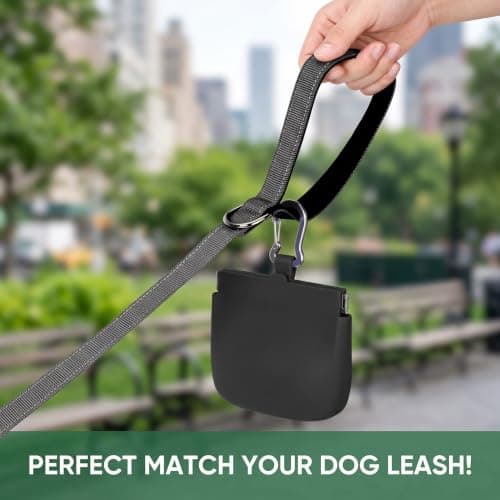 Silicone Dog Treat Pouch for Dog Training,One-Hand Access Dog Treat Bag,Dogs Training Treat Pouch with Hook Ring & Magnetic Closure,Portable Small Puppy Bag for Daily Walking,Training,Travel (Black) — view 4