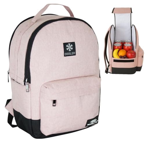 Bordlite Cooler Backpack Insulated Lunch Bag – Leakproof, Water Resistant, Large Capacity Cool Bag for Work, Travel, Picnic, Beach – Thermal Backpack with Pockets & Bottle Holder, 28x15x39cm - Pink -