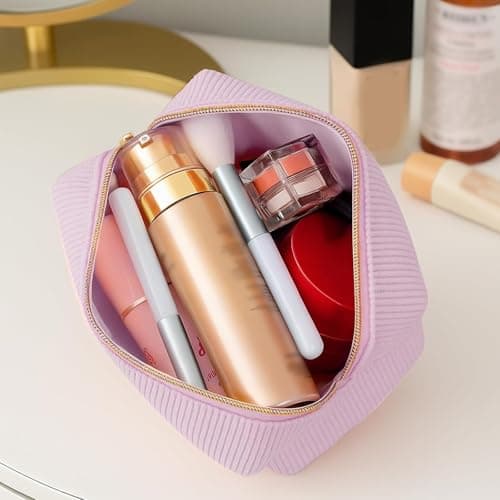 YONEEKSS Corduroy Makeup Bag Small Cosmetic Pouch for Handbag (Purple) — view 2