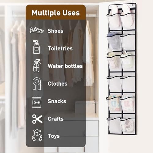 SOPSTUO Hanging Shoe Storage, Over Door Shoe Storage, Door Shoe Rack,12 Breathable Mesh Huge Pockets, Shoe Hanging Storage Bag with 2 Metal Hooks for Various Doors (Modell A) — view 4