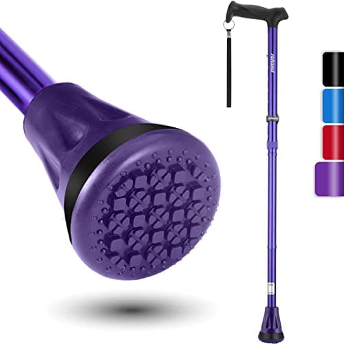 Rehand All Terrain Folding Walking Stick, Walking Sticks for Women & Men, Pivot Tip and Heavy Duty Mobility Aid, Adjustable Walking Stick for Elderly & Ladies (Purple)