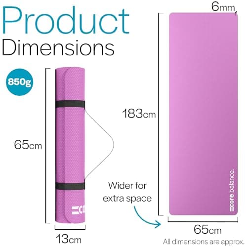Core Balance Yoga & Pilates Mat, Non-Slip TPE Mat for Fitness & Gymnastics, 183cm x 65cm x 0.6cm (Pink Bouquet) with Carry Strap — view 6