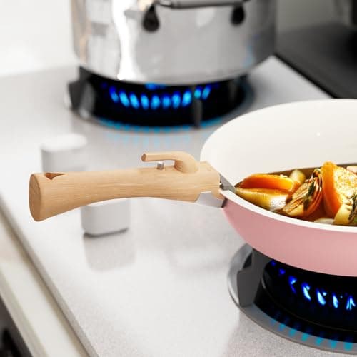 ShanSon 6 Pieces Kitchen Non-Stick Cookware Sets with Removable Handle, Stackable Pots and Pans Set Nonstick for Induction Gas RVs Camping Space Saving，Pink — view 4