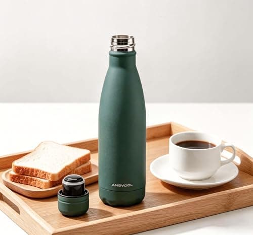 ANGVOOL Insulated Water Bottle, Stainless Steel Metal Thermal Flask for Hot and Cold Drinks, Leak Proof BPA Free Drinking Bottles for Kids or Adults (Hunter Green, 500ml) — view 5