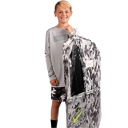 Waterproof Hanging Garment Bag 40 inch Clothes Bag with Gusset, 5 Pockets & Side Zip for Dance Costumes, Sports, Skating, Theatre, Beauty Pageants & More by Kendall Country, Camo Grey
