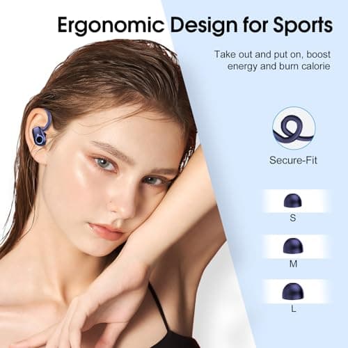 Wireless Earbuds, Bluetooth 5.3 Headphones with 4 ENC Noise Canceling Mic, 50H Stereo Dual LED Display Ear Buds, Sport Wireless Earphones with Earhooks, IP7 Waterproof Wireless Headphones Gym, Blue — view 6