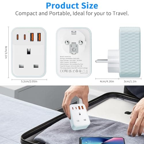 Vecbmn 2 Pack UK to European Plug Adapter, EU Schuko Travel Adaptor with 4 U-S-B Ports(2 USB C & 2 USB A), Travel Adaptors UK to EU for Germany Spain France Poland Netherlands Iceland(Type E/F) — view 4