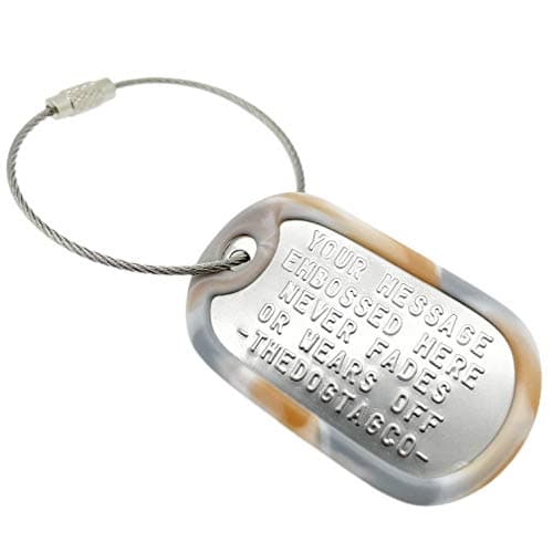 Set of 1 Personalised Luggage Stainless Steel Dog ID tag with Cable & Silencer Read Description to See How to ADD Personalisation (Camo Pink)