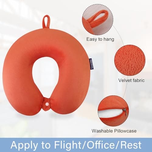 Gosider Orange Travel Pillow Neck Pillows for Travel Comfortable Memory Foam Pillows Neck and Head Support U Shape Portable Travel Neck Pillow Suitable for Airplane, Trains, Car Travelings — view 2