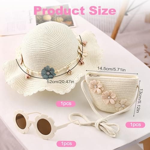 Little Girls Handbag Set, Girl's Straw Bag with Flower Sunglasses&Straw Hat — view 4
