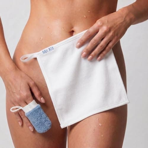 Mit Kit Intimate Hygiene Set - pH & Microbiome Friendly Feminine Care | Reusable V-Mit Cleansing Mitten & Finishing Cloth Drying Towel | 100% Premium Turkish Cotton with Waterproof Travel Pouch — view 2