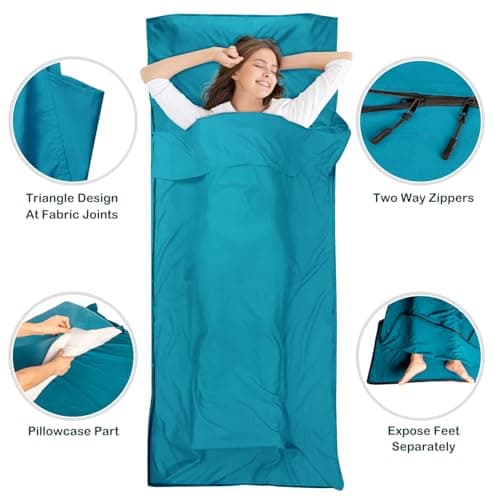 WILLNORN Sleeping Bag Liner, Ultralight 280g Silky Satin Adult Sleep Sack & Self Tan Sleep Sack with Two-Way-Zipper, Single Camping Sheet & Travel Sheets for Hotel — view 4